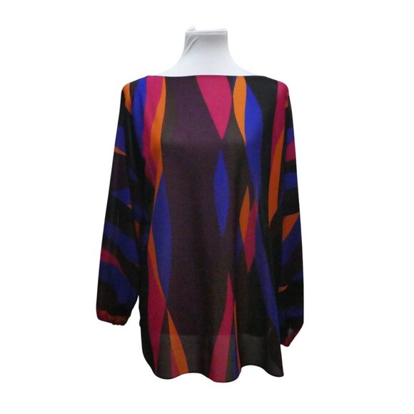 Vintage Samantha O California 80's Semi Sheer Ribbon Pattern Split Sleeve Blouse - Picture 1 of 6